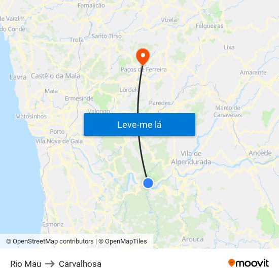 Rio Mau to Carvalhosa map
