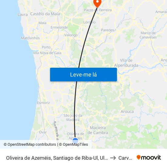 Oliveira de Azeméis, Santiago de Riba-Ul, Ul, Macinhata da Seixa e Madail to Carvalhosa map