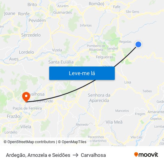 Ardegão, Arnozela e Seidões to Carvalhosa map