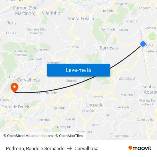 Pedreira, Rande e Sernande to Carvalhosa map