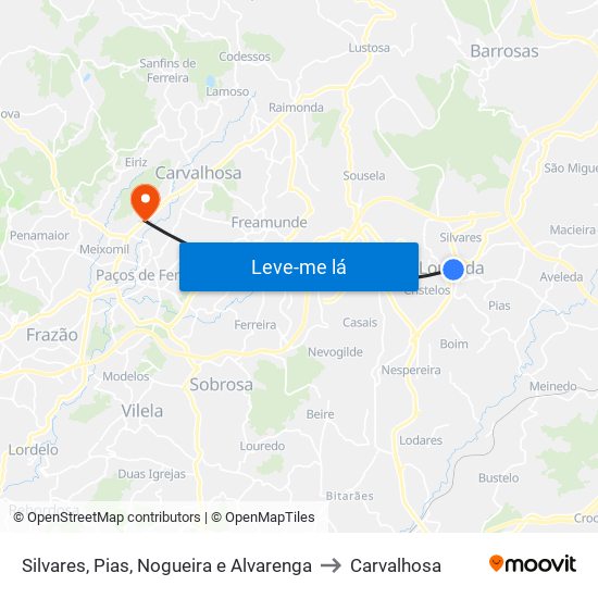 Silvares, Pias, Nogueira e Alvarenga to Carvalhosa map