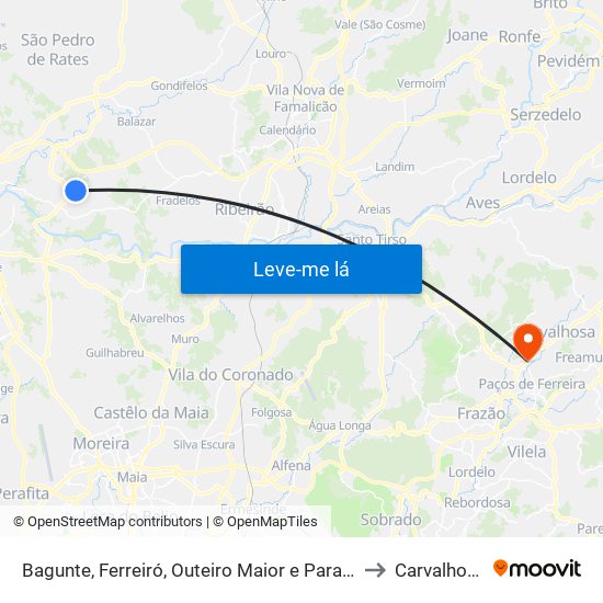 Bagunte, Ferreiró, Outeiro Maior e Parada to Carvalhosa map