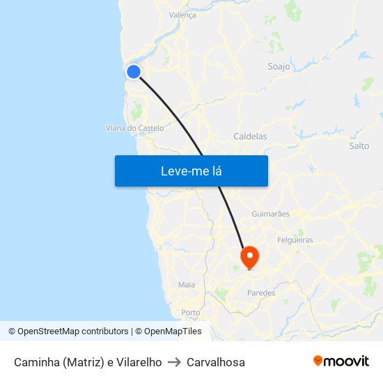 Caminha (Matriz) e Vilarelho to Carvalhosa map