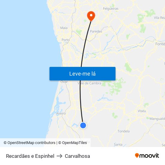 Recardães e Espinhel to Carvalhosa map