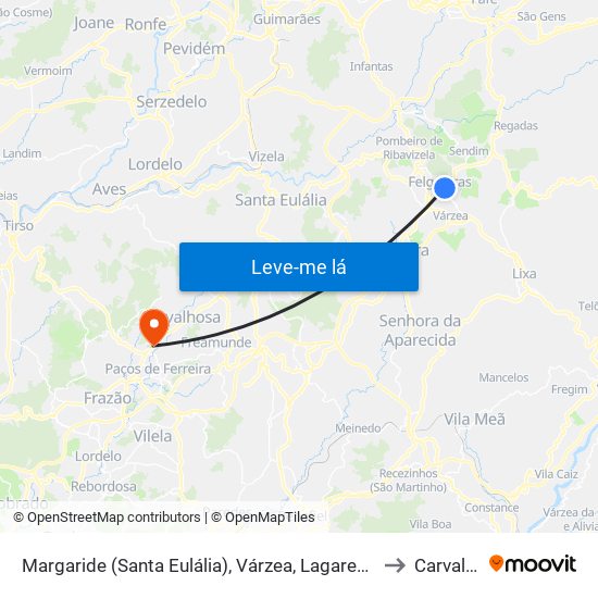 Margaride (Santa Eulália), Várzea, Lagares, Varziela e Moure to Carvalhosa map