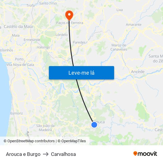 Arouca e Burgo to Carvalhosa map