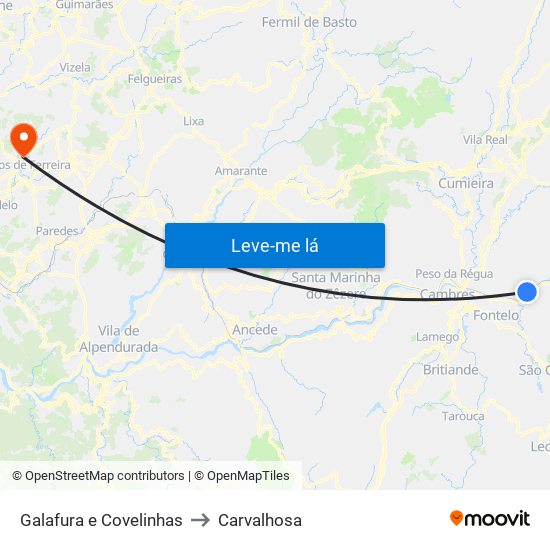 Galafura e Covelinhas to Carvalhosa map