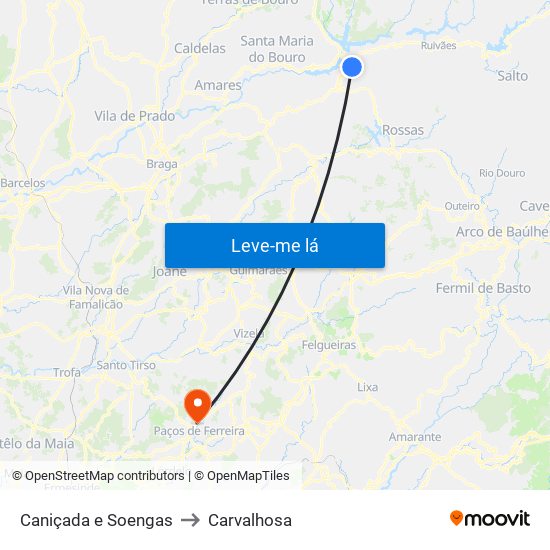 Caniçada e Soengas to Carvalhosa map