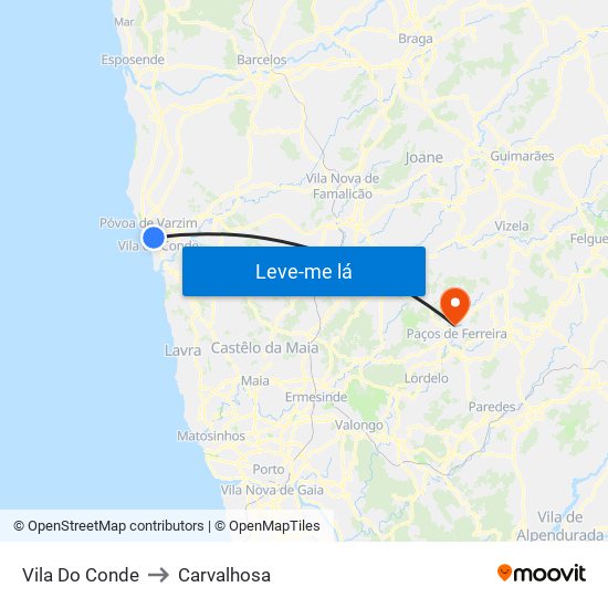 Vila Do Conde to Carvalhosa map