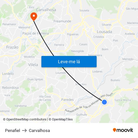 Penafiel to Carvalhosa map