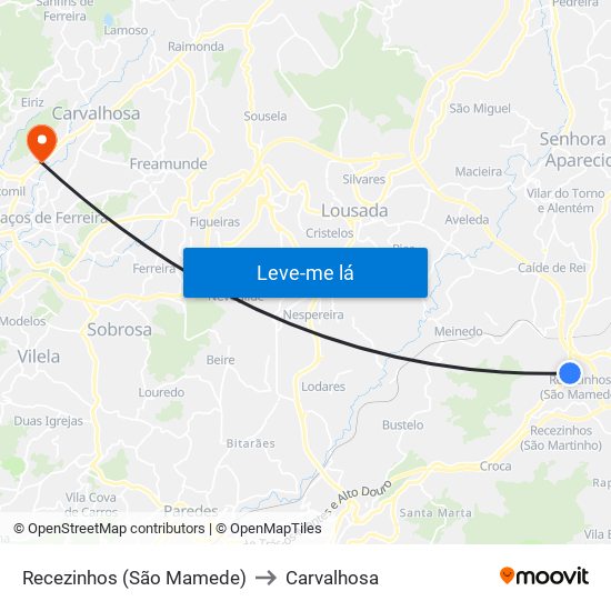 Recezinhos (São Mamede) to Carvalhosa map