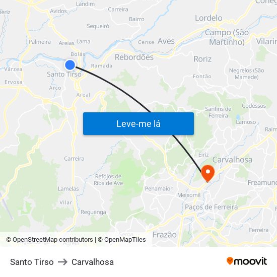 Santo Tirso to Carvalhosa map