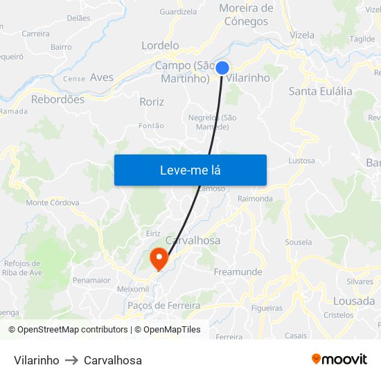 Vilarinho to Carvalhosa map
