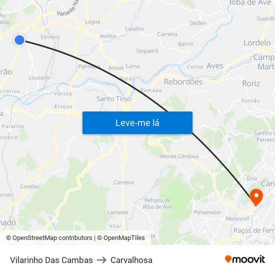 Vilarinho Das Cambas to Carvalhosa map