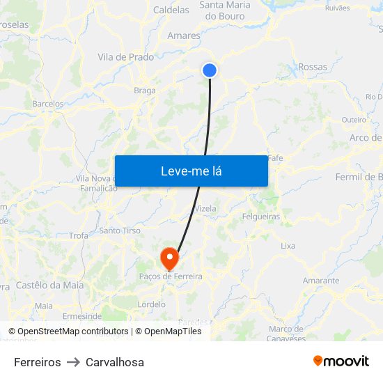 Ferreiros to Carvalhosa map