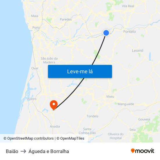 Baião to Águeda e Borralha map