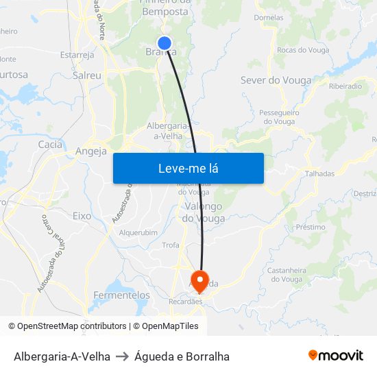 Albergaria-A-Velha to Águeda e Borralha map