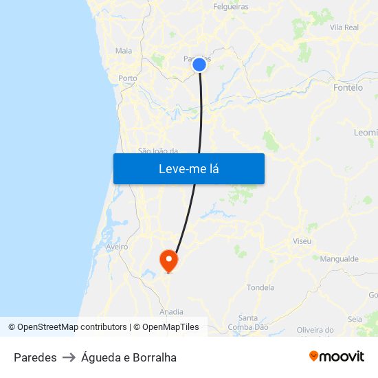 Paredes to Águeda e Borralha map