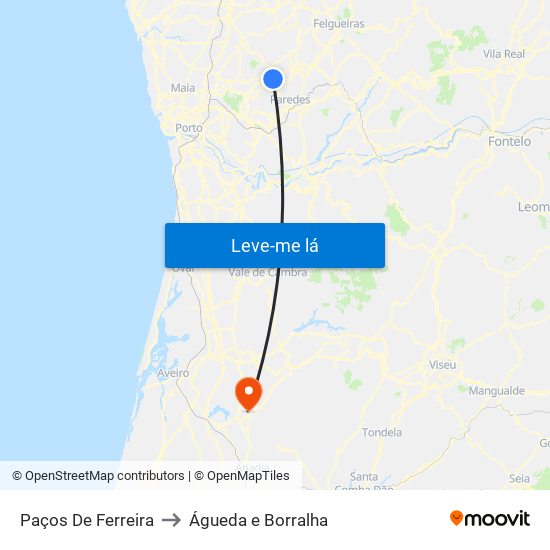 Paços De Ferreira to Águeda e Borralha map