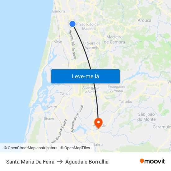 Santa Maria Da Feira to Águeda e Borralha map