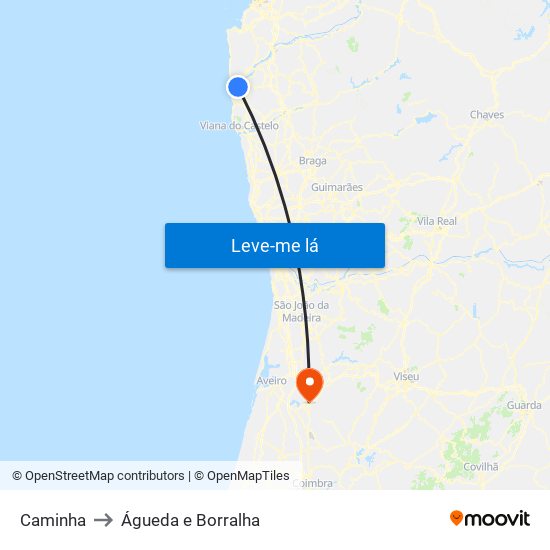 Caminha to Águeda e Borralha map