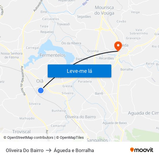 Oliveira Do Bairro to Águeda e Borralha map