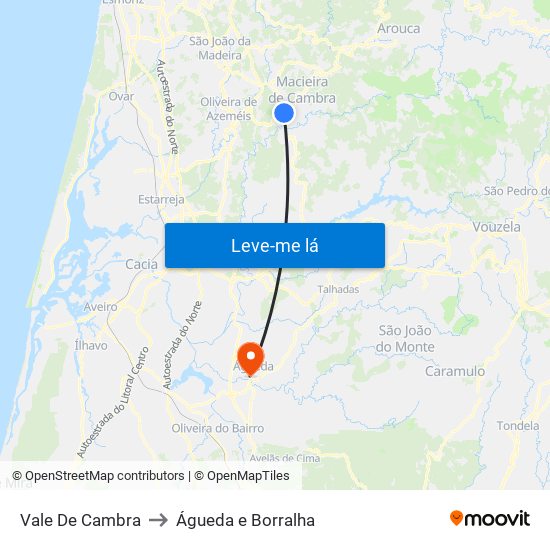 Vale De Cambra to Águeda e Borralha map