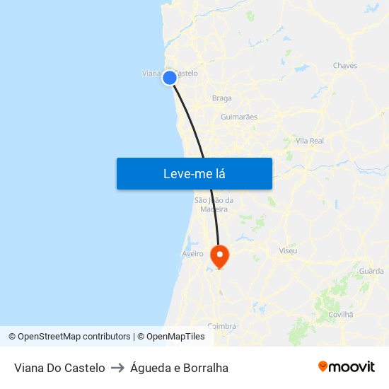 Viana Do Castelo to Águeda e Borralha map