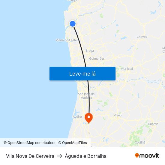 Vila Nova De Cerveira to Águeda e Borralha map