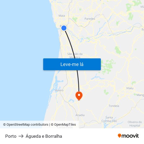 Porto to Águeda e Borralha map