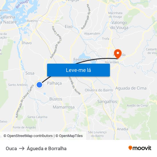Ouca to Águeda e Borralha map