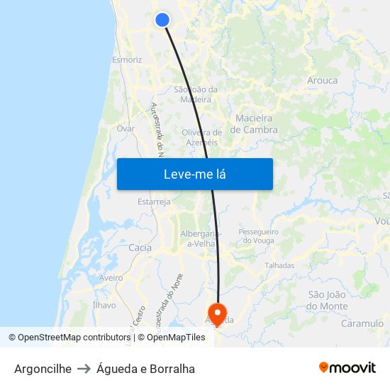 Argoncilhe to Águeda e Borralha map
