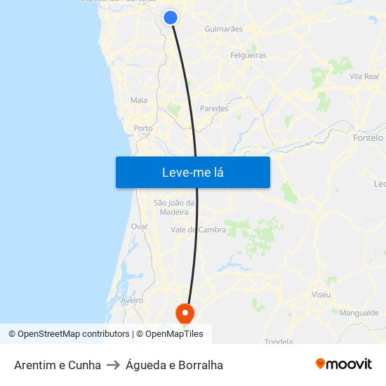Arentim e Cunha to Águeda e Borralha map