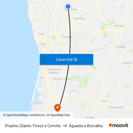 Prazins (Santo Tirso) e Corvite to Águeda e Borralha map