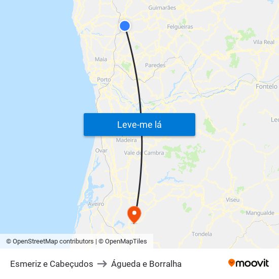 Esmeriz e Cabeçudos to Águeda e Borralha map