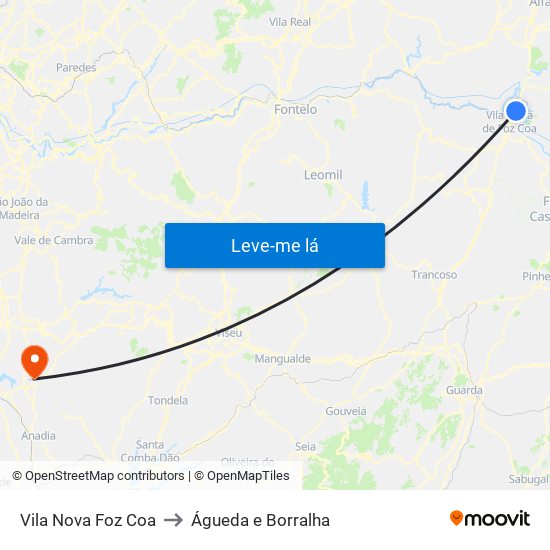 Vila Nova Foz Coa to Águeda e Borralha map