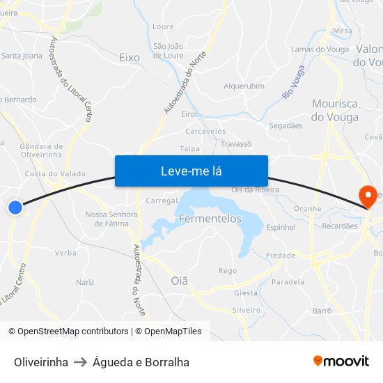 Oliveirinha to Águeda e Borralha map