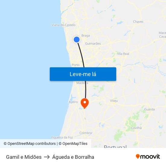 Gamil e Midões to Águeda e Borralha map