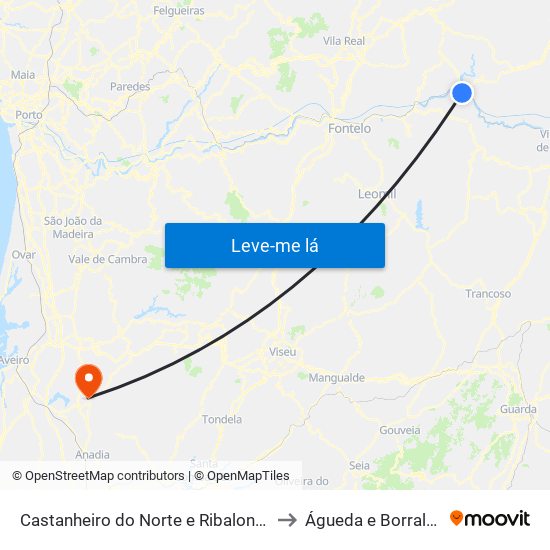 Castanheiro do Norte e Ribalonga to Águeda e Borralha map