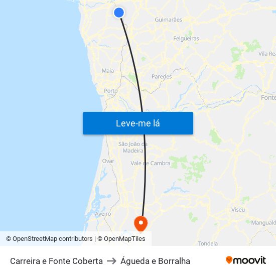 Carreira e Fonte Coberta to Águeda e Borralha map