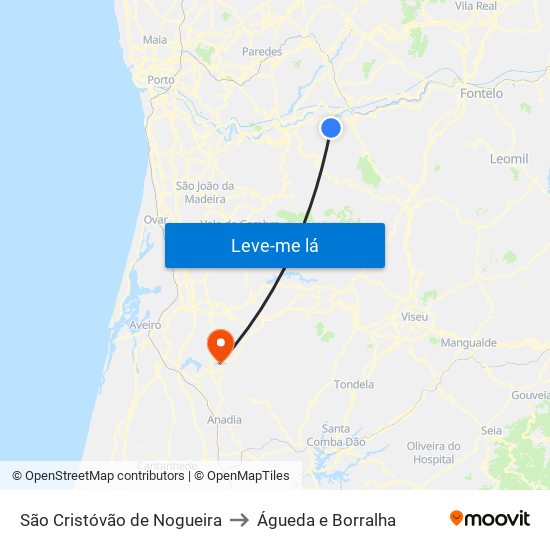 São Cristóvão de Nogueira to Águeda e Borralha map