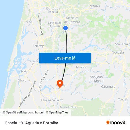 Ossela to Águeda e Borralha map