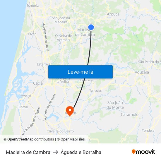 Macieira de Cambra to Águeda e Borralha map