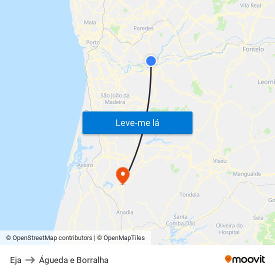 Eja to Águeda e Borralha map