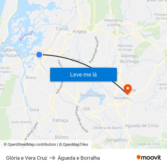 Glória e Vera Cruz to Águeda e Borralha map