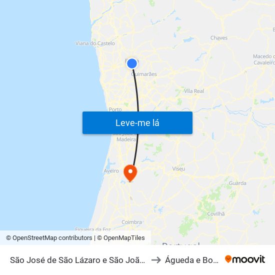 São José de São Lázaro e São João do Souto to Águeda e Borralha map