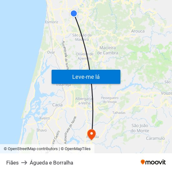 Fiães to Águeda e Borralha map