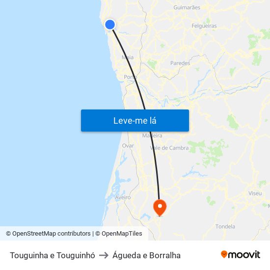 Touguinha e Touguinhó to Águeda e Borralha map