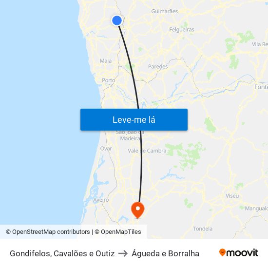 Gondifelos, Cavalões e Outiz to Águeda e Borralha map