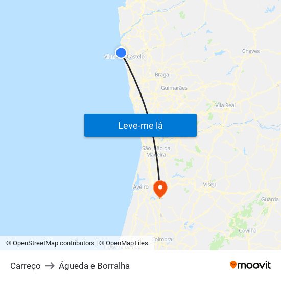 Carreço to Águeda e Borralha map